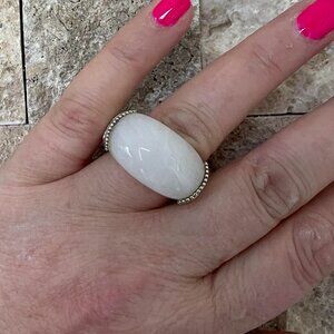 White Jade Ring with Silver Filigree Work